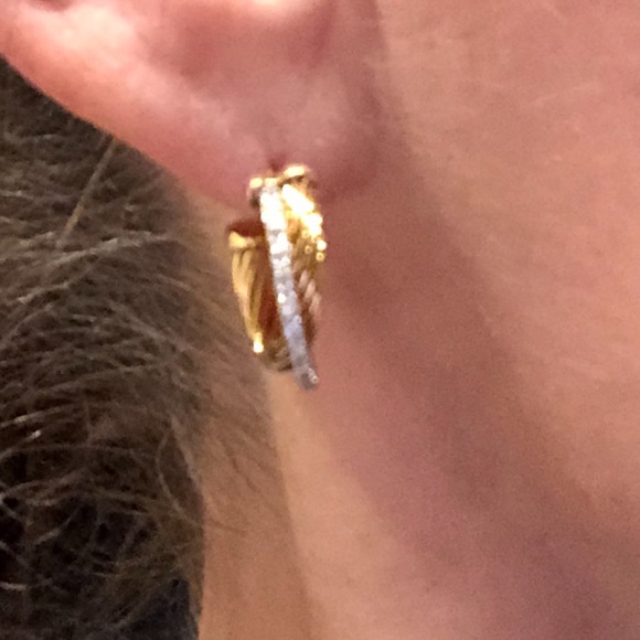 18K David Yurman Crossover Diamond Hoop Earrings - Picture 5 of 5